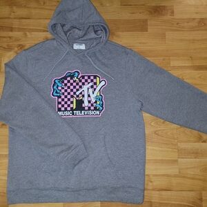 Gray MTV Hoodie Retro Style Logo H&M XL